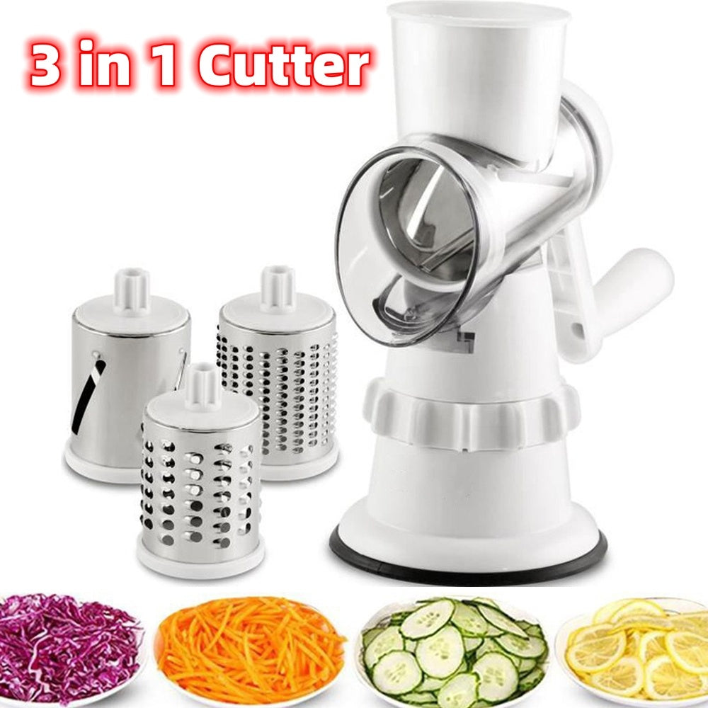 3-in-1 Manual Vegetable Slicer, Grater & Chopper – Multifunction Kitchen Gadget for Fast & Easy Food Prep