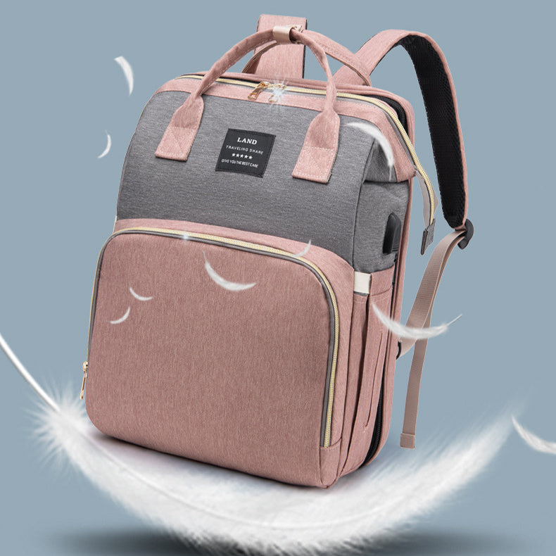 Mummy Baby Crib Backpack – Large Capacity Diaper Bag with Insulated Bottle Pockets