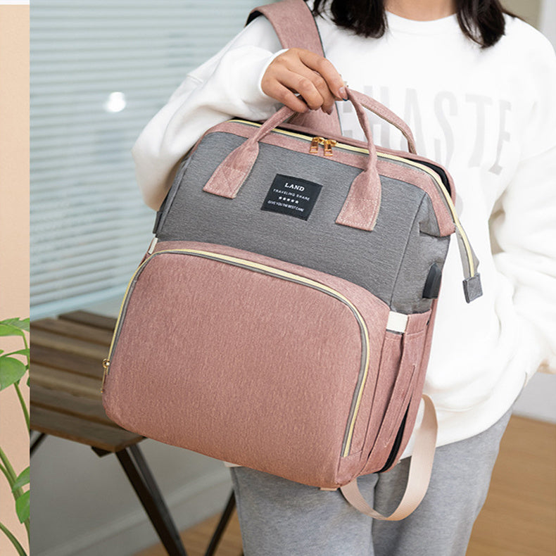 Mummy Baby Crib Backpack – Large Capacity Diaper Bag with Insulated Bottle Pockets