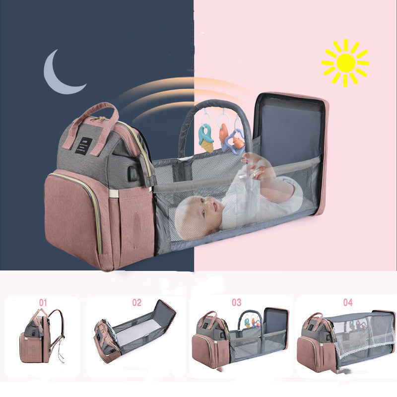 Mummy Baby Crib Backpack – Large Capacity Diaper Bag with Insulated Bottle Pockets
